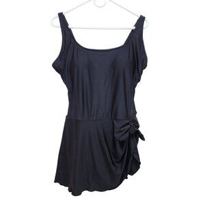 Black One-Piece Swim Dress Swimsuit With Bow Accent Size XL